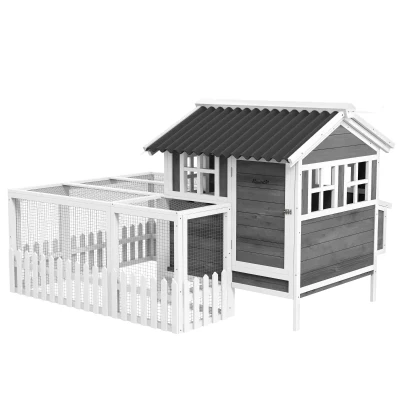 PawHut Wooden Chicken Coop with Run for 3-4 Chickens, 68" x 59" x 42"(m-1)