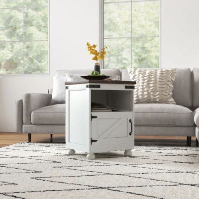 HOMCOM Side Table with Storage, Shelf & Cupboard, White