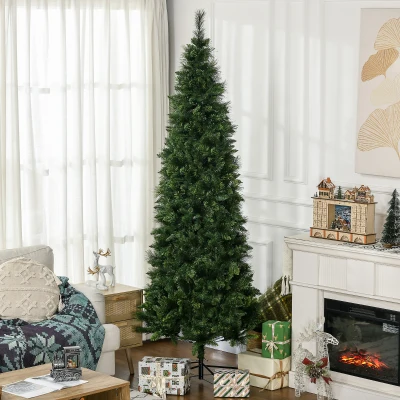 HOMCOM 7.5' Artificial Pencil Christmas Tree with Steel Base, Pine Needles