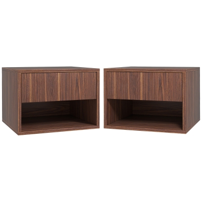 HOMCOM Floating Nightstand Set of 2, Wall Mounted Bedside Table with Drawer for Bedroom, Brown