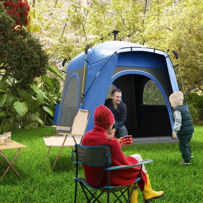 Outsunny 4-Person Pop Up Camping Tent, Automatic, Blue