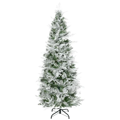 HOMCOM 6 Feet Pencil Snow Flocked Artificial Christmas Tree with 517 Realistic Cypress Branches, Auto Open, Green