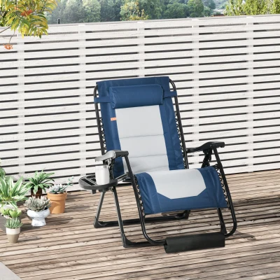Outsunny Oversized Foldable Lounge Chair with Footrest, Blue
