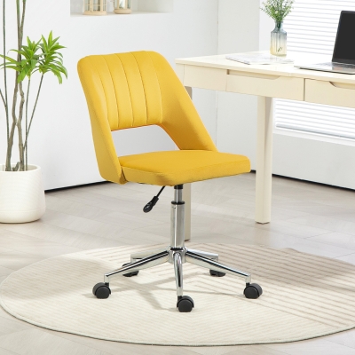 Vinsetto Mid Back Office Chair Velvet Fabric Swivel Scallop Shape Computer Desk Chair, Yellow