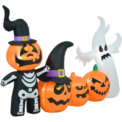 HOMCOM 7.5ft Inflatable Halloween Pumpkin Ghost Family, LED
