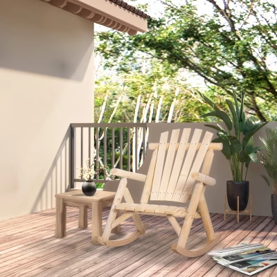 Outsunny Outdoor Wooden Rocking Chair, Rustic High Back, Natural