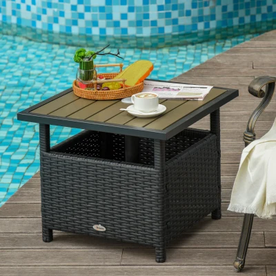 Outsunny 22'' Rattan Wicker Side Table, Black & Tan