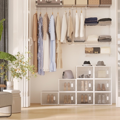 HOMCOM 18 Pack Shoe Storage Boxes, Space-saving Shoe Organizers, Clear Plastic Stackable Holders Containers with Front Opening