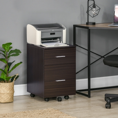 Vinsetto Mobile Filing Cabinet, Vertical File Cabinet with 2 Drawers, Wheels, for Letter or A4 File, Brown