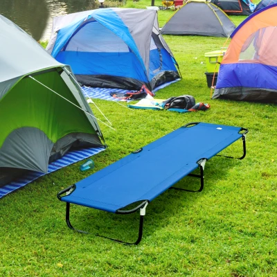 Outsunny Folding Camping Cot, Portable Bed for Adults, 264lbs, Blue