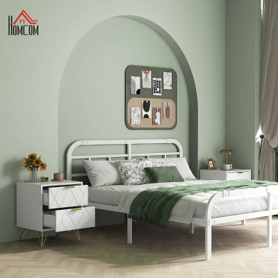 HOMCOM Modern Bedside Table, Accent Nightstand with 2 Drawers, Bed End Table for Bedroom, Living Room, White