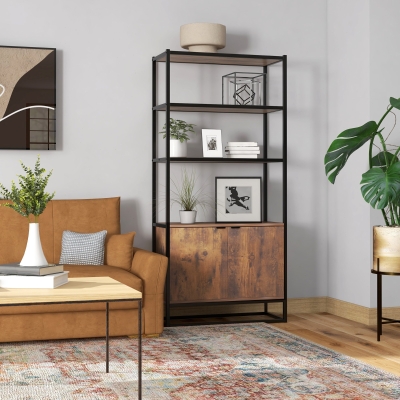 HOMCOM Storage Cabinet with 3 Open Shelves Cupboard Freestanding Tall Organizer Multifunctional Rack for Livingroom Bedroom Kitchen Rustic Brown