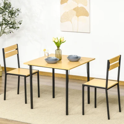 HOMCOM 3-Piece Industrial Dining Table Set with 2 Chairs, Bamboo Wood Grain