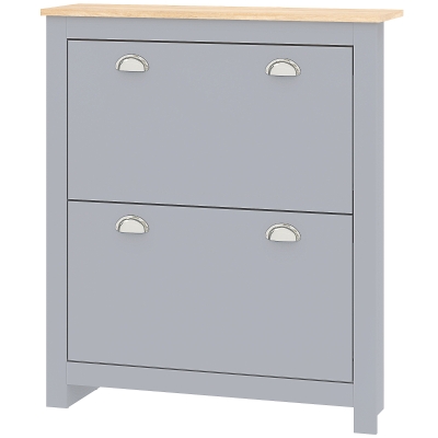 HOMCOM Entryway Shoe Cabinet with 2 Flip Drawers and Adjustable Shelves, 12 Pair Shoe Storage Organizer for Hallway, Grey