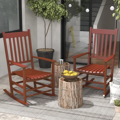Outsunny Outdoor Rocking Chair Set of 2, Wooden, Wine Red