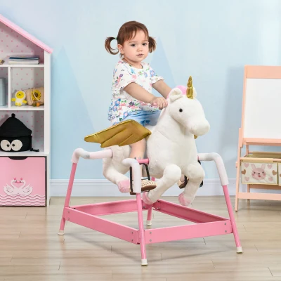Qaba Unicorn Rocking Horse, Ride-On Toy for Kids 5-12, Pink