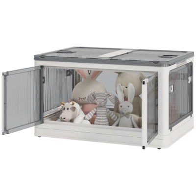 HOMCOM Stackable Collapsible Storage Bins with Lids & Wheels, White
