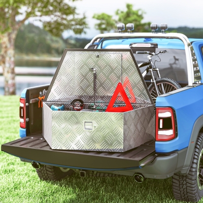 HOMCOM 39" Trapezoid Truck Tool Box Heavy Duty Aluminum Trailer Tongue Box with Lock and Keys for Pick Up Truck RV Trailer