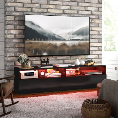 HOMCOM LED Lighted TV Stand for TVs up to 75", Modern TV Cabinet with Storage Drawers for Living Room, High Gloss Black