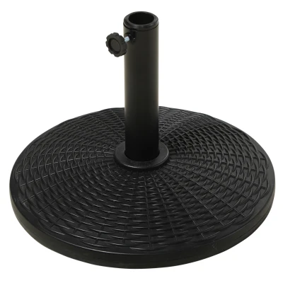 Outsunny 25 lbs Market Umbrella Base Holder 17.5" Round Parasol Stand with Rattan Design for Patio, Outdoor, Backyard, Black