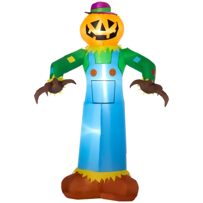 Outsunny 6' Halloween Inflatable Pumpkin Scarecrow, LED Yard Decor