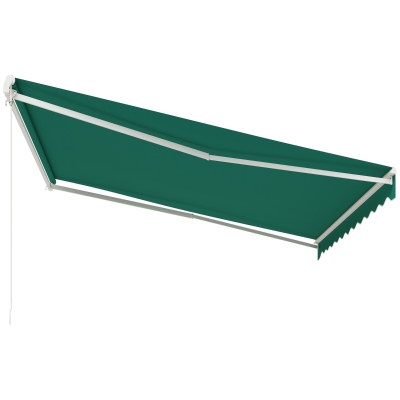 Outsunny 13' x 10' Electric Awning, Retractable Awning Sun Shade Shelter with Remote Controller, Manual Crank Handle and Aluminum Frame, for Deck, Balcony, Yard, Green