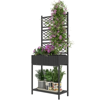 Rattan Plant Stand 21.7" x 10.2" x 52.4" Black