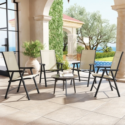 Outsunny 4-Piece Folding Chair Set for Relaxing on Patio Balcony Garden, Comfortable Outdoor Furniture with Armrests, Beige