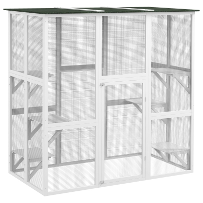 PawHut 71" Outdoor Cat House, Wooden Feral Cat Shelter, White