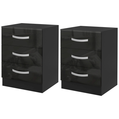 HOMCOM Bedside Table Set of 2, Modern Nightstand with Drawers and High Gloss Fronts, Night Table for Bedroom, Black