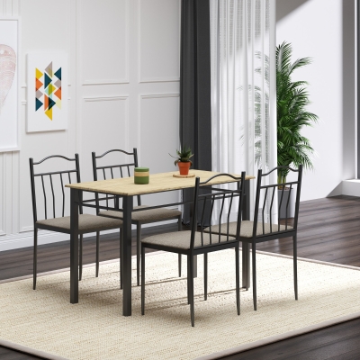 HOMCOM 5 Piece Dining Table and Chairs Set Wood Top Metal Frame Padded Seat Dining Table Set Home Kitchen Dining Room Furniture, Black