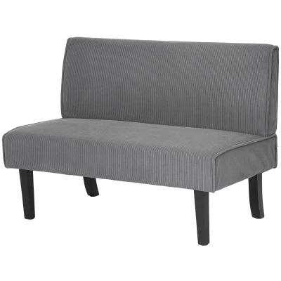 HOMCOM 46.5" Loveseat Couch with USB Ports, Corduroy Love Seat Sofa with Wood Legs for Living Room, Bedroom, Small Space, Grey