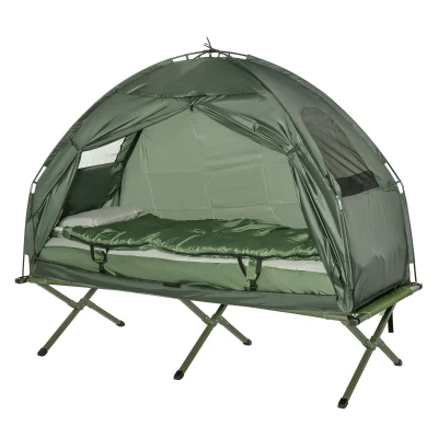 Outsunny Hiking Tent Camping Bed Cot Combo Portable w/ Sleep Bag Mattress