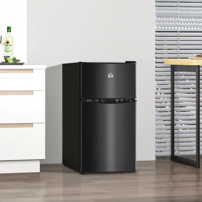 HOMCOM 3.2 Cu.Ft Mini Fridge with Freezer, Double Door, Black