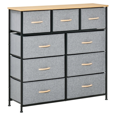HOMCOM 9-Drawer Storage Chest, Steel Frame & Wood Top, Oak/Gray
