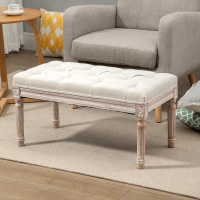 HOMCOM 32" Vintage Ottoman, Tufted Foot Stool, Beige