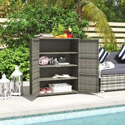 Rattan Storage Cabinet 33.5" L x 15.7" W x 40.6" H Mixed Gray