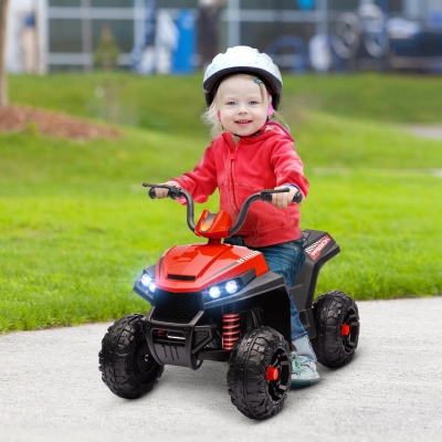 Qaba 12V Kids ATV with Four Wheels Spring Suspension, Forward & Backward, LED Light, MP3, Music, Red