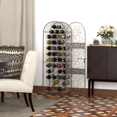 HOMCOM 45-Bottle Wrought Iron Wine Rack with Lock, Bronze