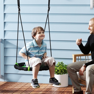 Qaba 24 inch Saucer Tree Swing Set for Kids with Adjustable Hanging Ropes for Outdoor, Backyard, Green