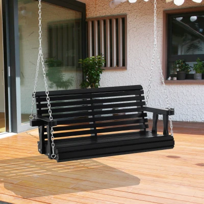 Outsunny 2-Person Wooden Porch Swing, 440 lbs Capacity, Black