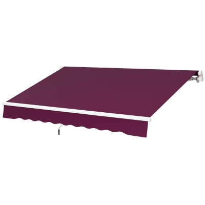 Outsunny 10' x 8' Manual Retractable Awning with LED Lights, Aluminum Frame Sun Canopies for Patio Door Window, Wine Red