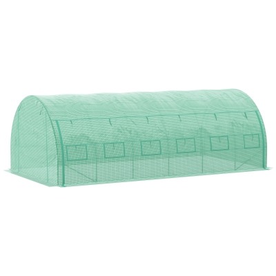 Outsunny Large Walk-in Greenhouse, 20'x10'x6.6' Tunnel Greenhouse with Zippered Door and 12 Roll-up Windows, Outdoor Green House for Garden Plant, Green