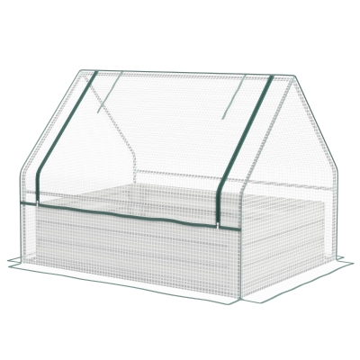 Outsunny Raised Garden Bed, Metal Planter Box with Greenhouse, White/Silver