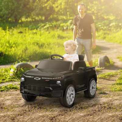 Qaba 12V CHEVROLET SILVERADO EV RST Licensed Kids Car w/ Remote, Spring Suspension, Soft Start, Training Wheels, Black