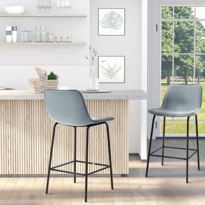 HOMCOM Bar Stools Set of 2, Upholstered Counter Height Bar Chairs, Kitchen Stools with Steel Legs
