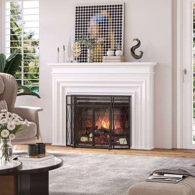 HOMCOM 3-Panel Fireplace Screen with Double Doors,  47.25" x 31"Steel Mesh Fire Spark Guard Cover for Living Room Indoor Decor, Black