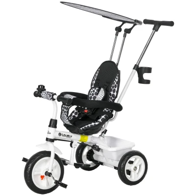 Qaba 6 in 1 Kids Tricycle with Removable Handlebar and Canopy, White