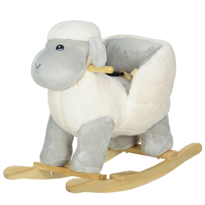 Qaba Baby Rocking Horse Lamb with Sounds & Seat Belt, Gray
