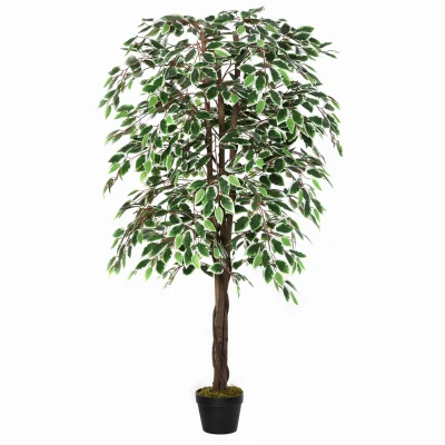 Outsunny 5.3ft Artificial Tree, Indoor Fake Ficus with Pot, for Home Office Living Room Decor